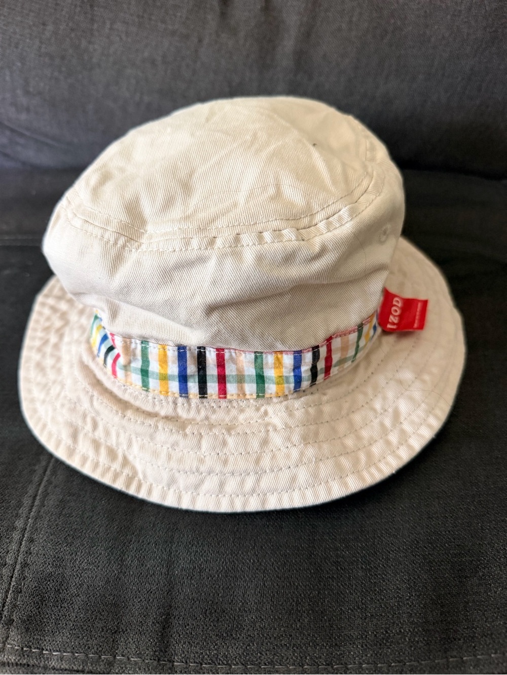 Izod Beige Bucket Hat with Multicolor Stripe Band Reversible